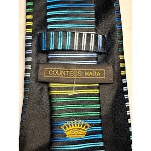 Countess Mara 100%‎ Silk Imported Tie, Blues Greens, Refined & Striking Stripes